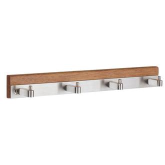 Smedbo B1067 4 Hook Wooden Coat Rack in Brushed Stainless Steel from the Profile Collection